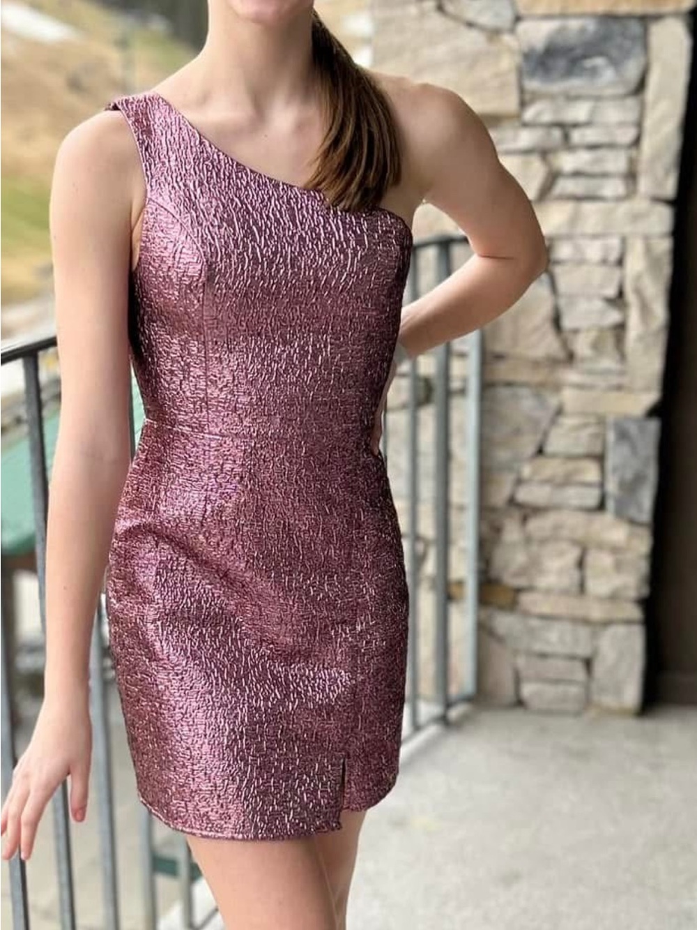 Lulu's Metallic Mauve One-Shoulder Cocktail Dress
